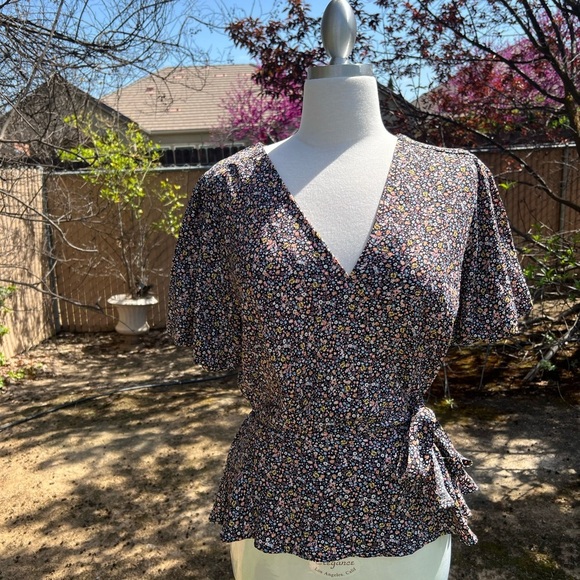 MERAKI Anthropologie 🌼 Floral Wrap Top - Picture 1 of 9